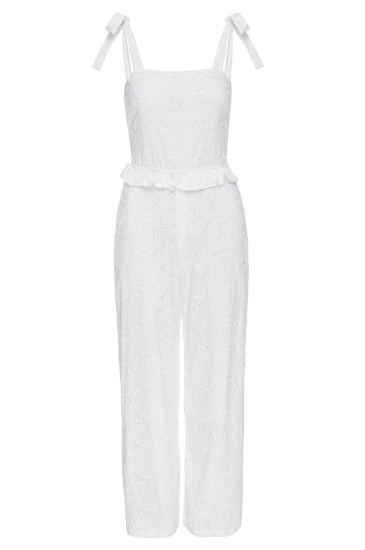 Misa - Etta Jumpsuit in White Paisley Eyelet Jumpsuits