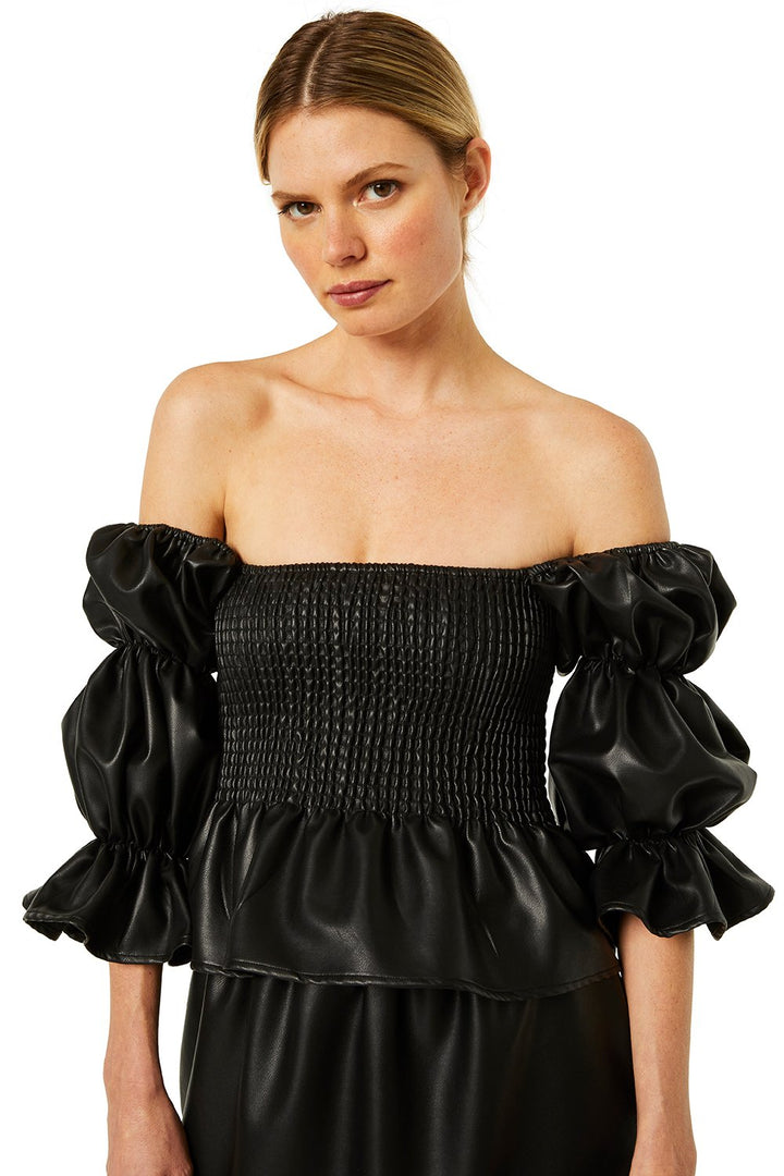 Misa - Evita Top in Obsidian Vegan Leather Dresses