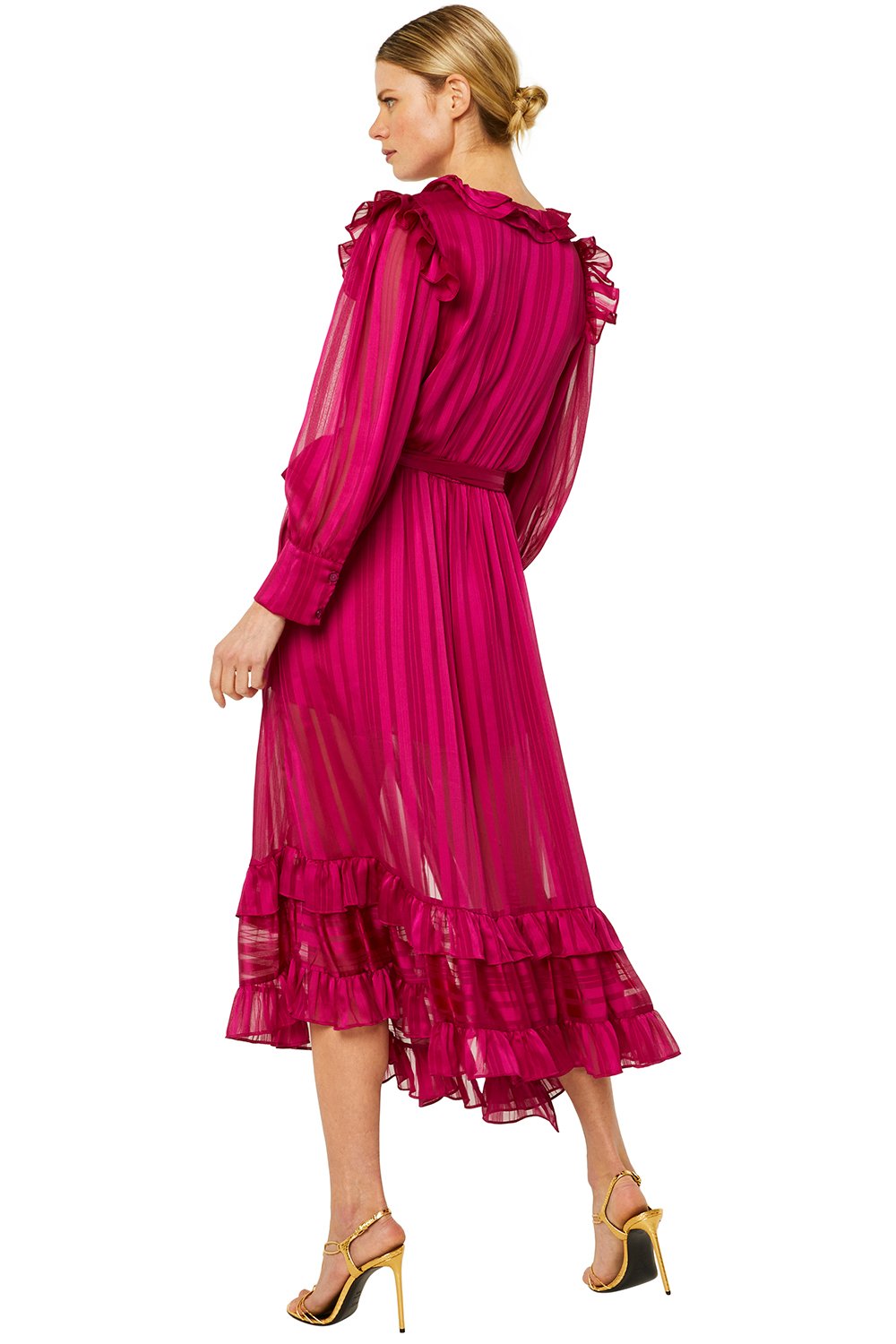 Misa - Gabriela Dress in Solid Stripe Fucshia Dresses