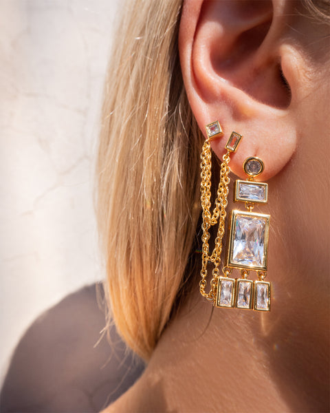LUV AJ - Mixte Cascading Chain Studs in Gold