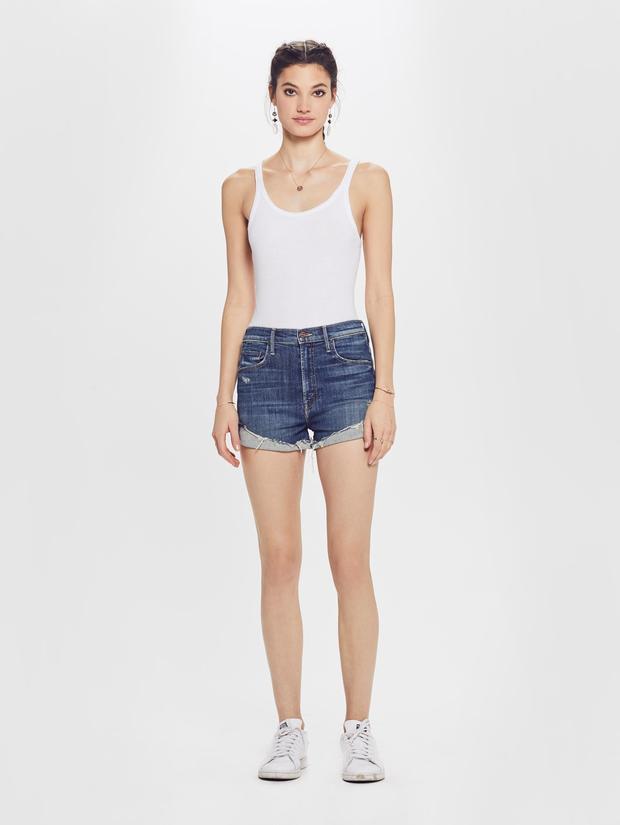 Mother Denim High Waisted Rascal Slit Flip Denim Shorts in Off Duty