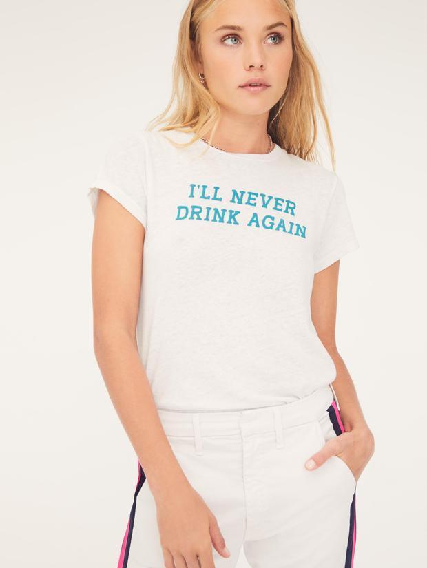 Mother Denim - The Sinful "I'll Never Drink Again" T-Shirt in Chalk