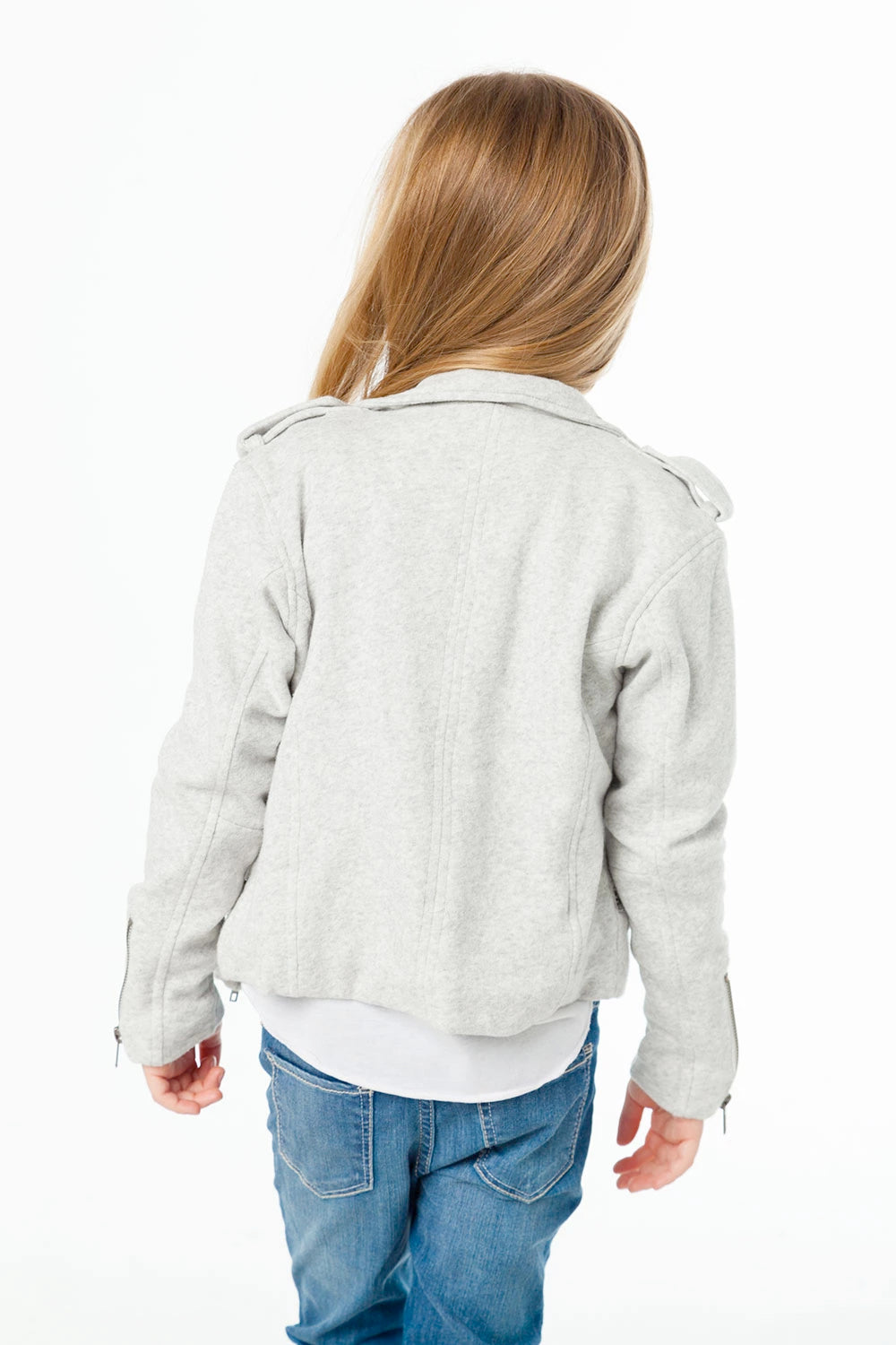 CHASER KIDS - Girls Cotton Fleece Moto Jacket W/ Zippers Heather Grey