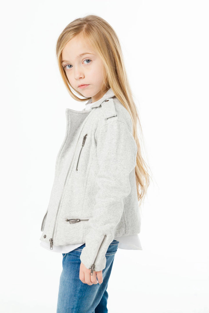 CHASER KIDS - Girls Cotton Fleece Moto Jacket W/ Zippers Heather Grey