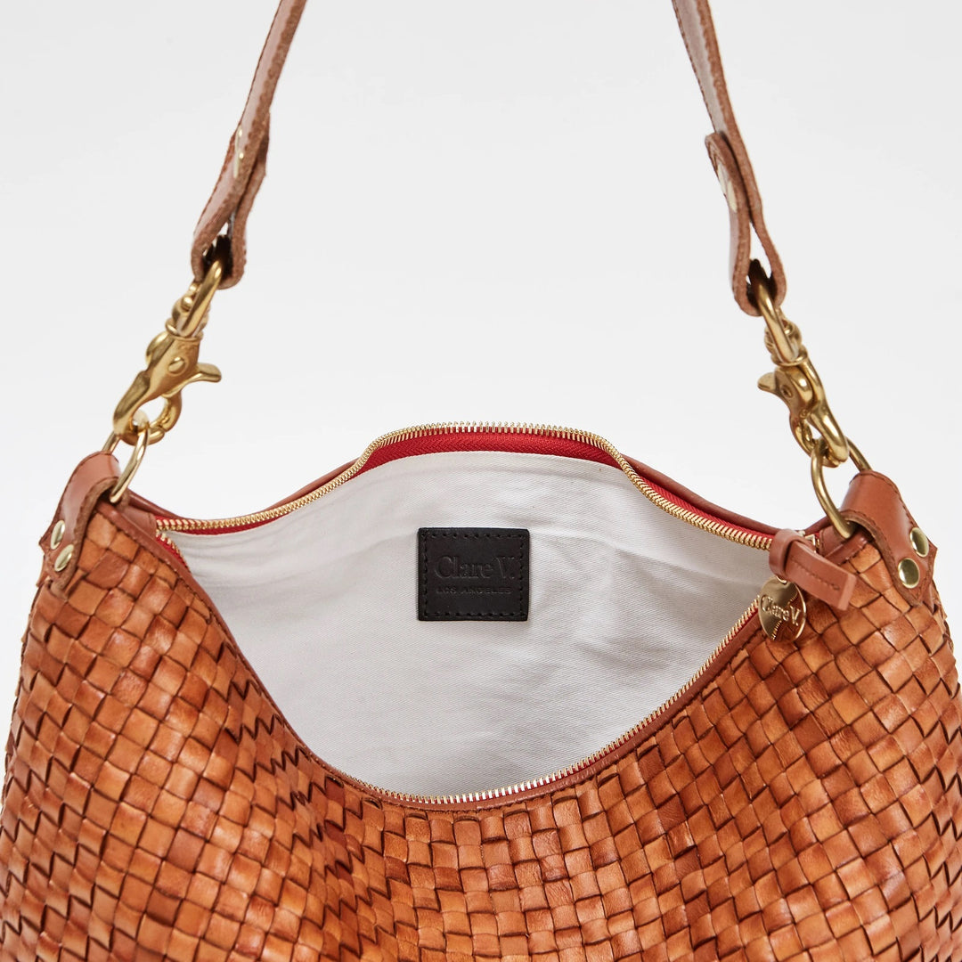 Clare V. - Moyen Messenger in Natural Woven Checker