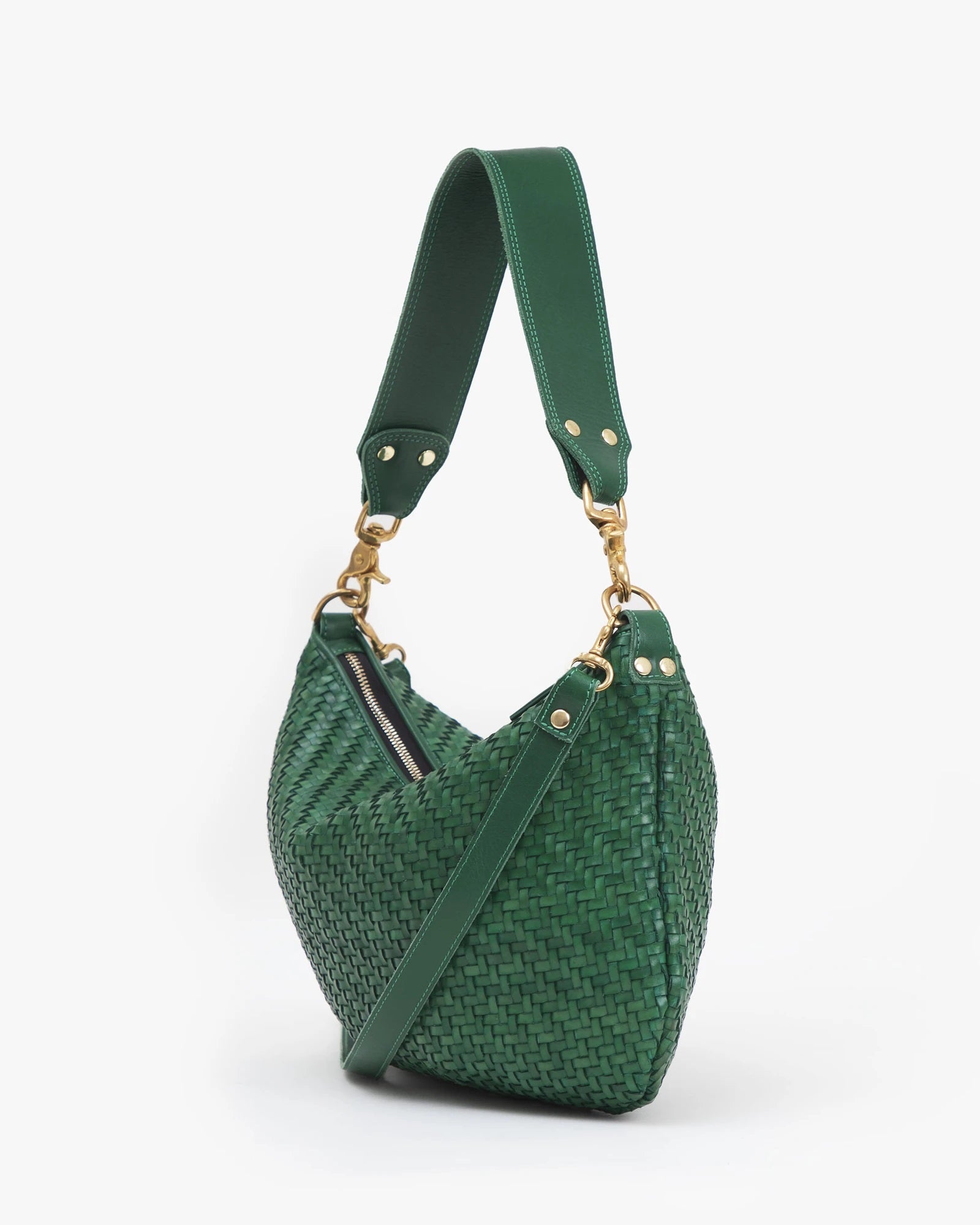 Clare V. - Moyen Messenger in Evergreen Woven Zig-Zag – Blond Genius
