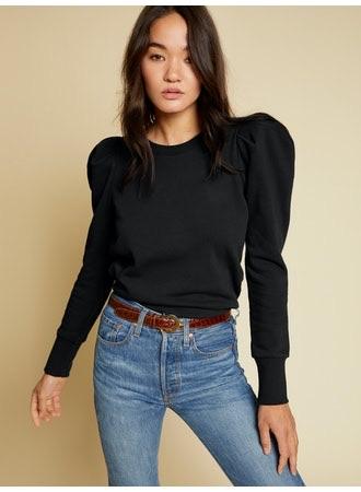 Nation LTD - Nikka Pleat Shoulder Sweatshirt in Jet Black Clothing - Sweaters