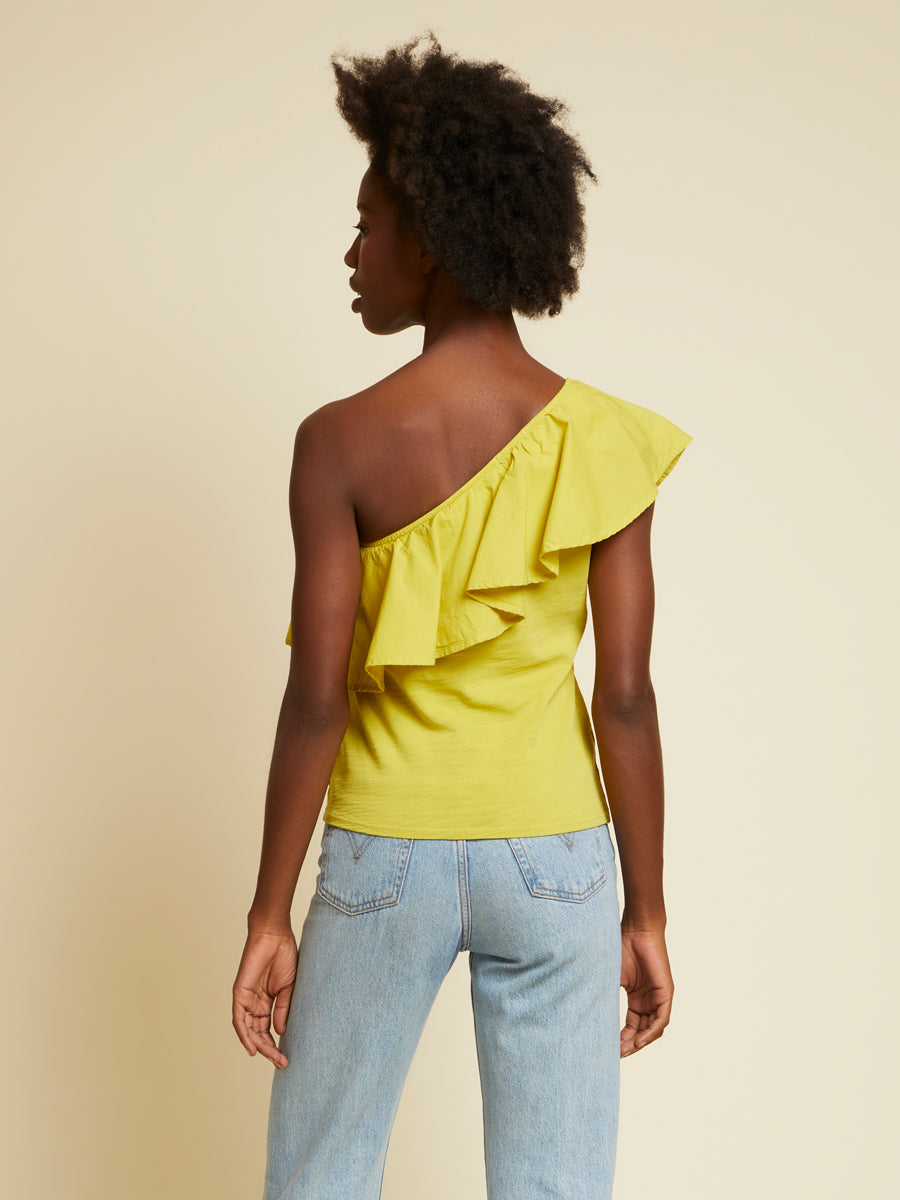 Nation LTD - Noella Ruffle One Shoulder in Chartreuse Tops
