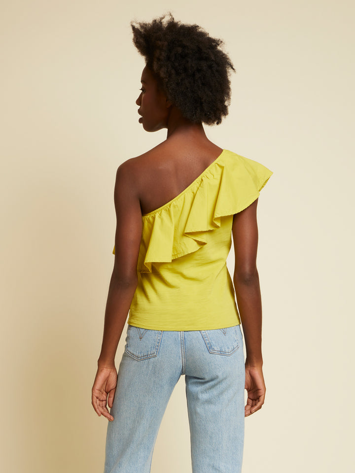 Nation LTD - Noella Ruffle One Shoulder in Chartreuse Tops