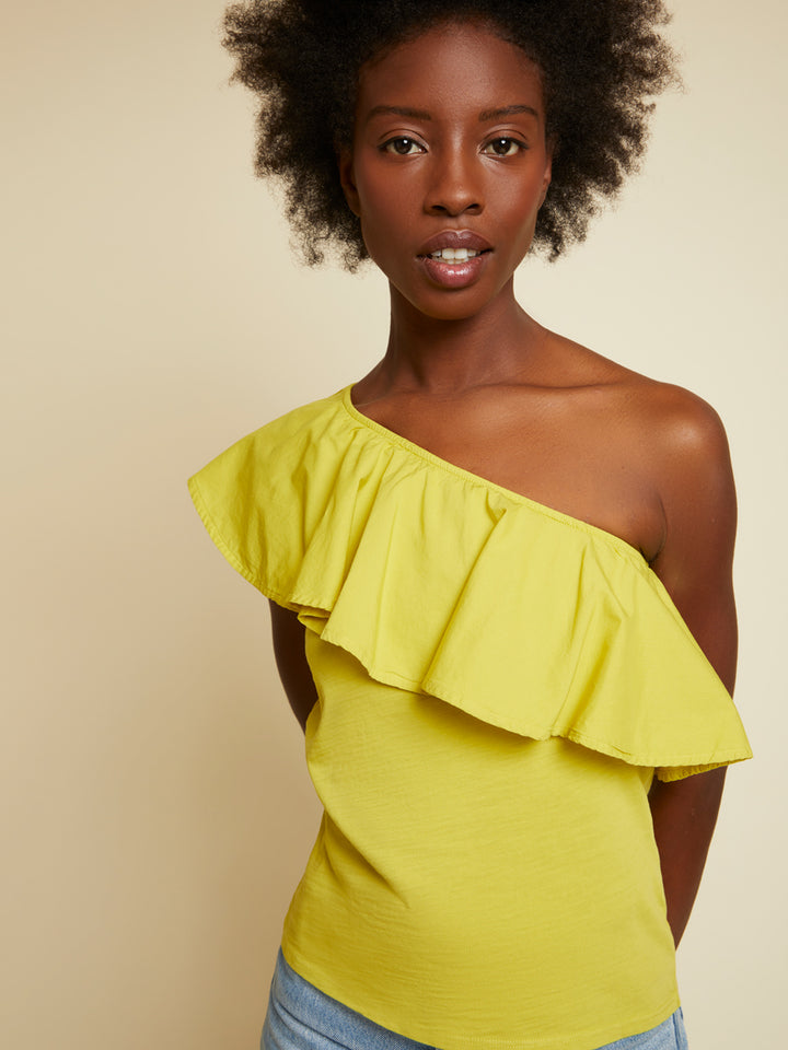 Nation LTD - Noella Ruffle One Shoulder in Chartreuse Tops