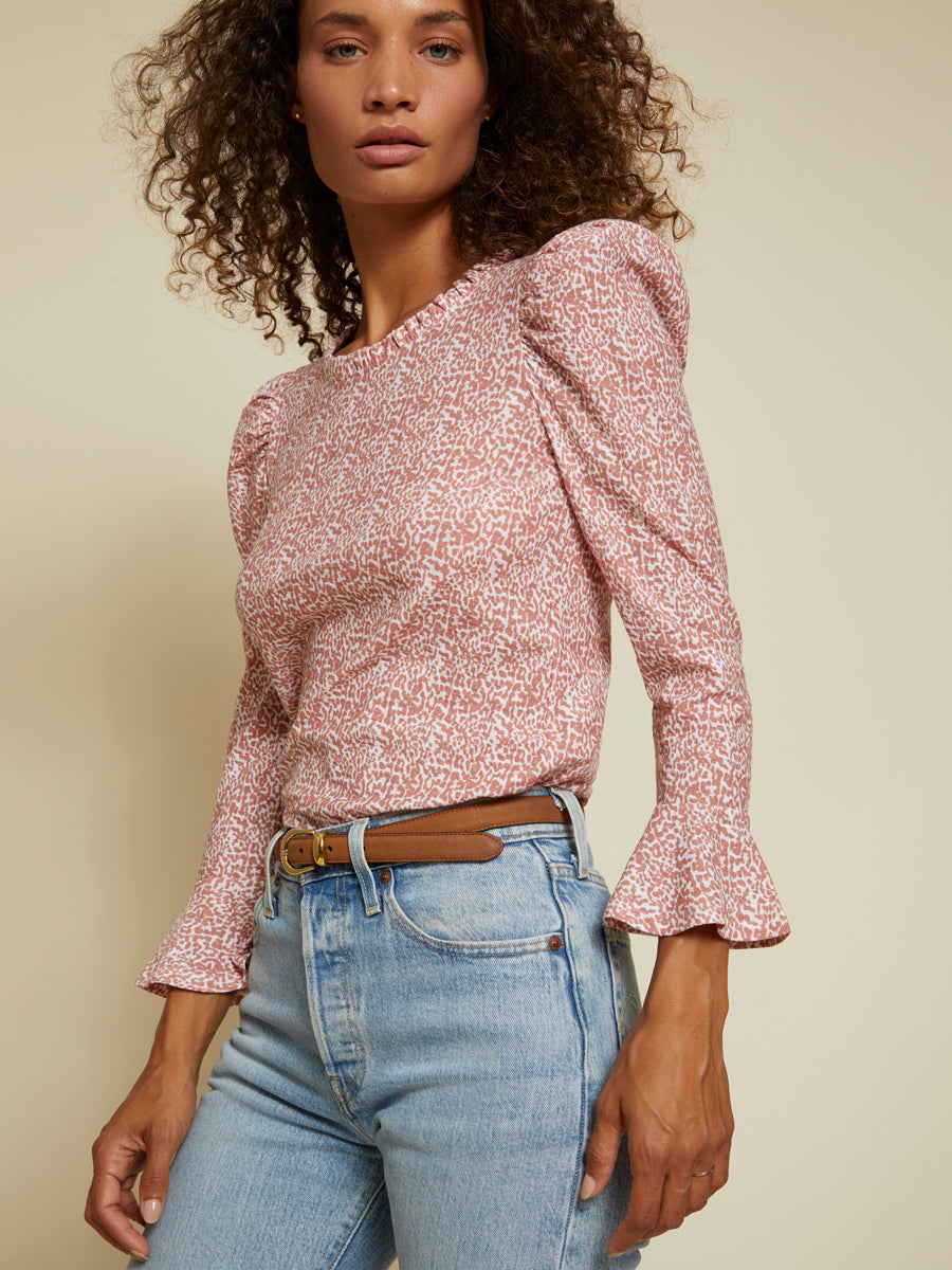 Nation LTD - Vella Edwardian Tee in Blushing Cheetah Tops