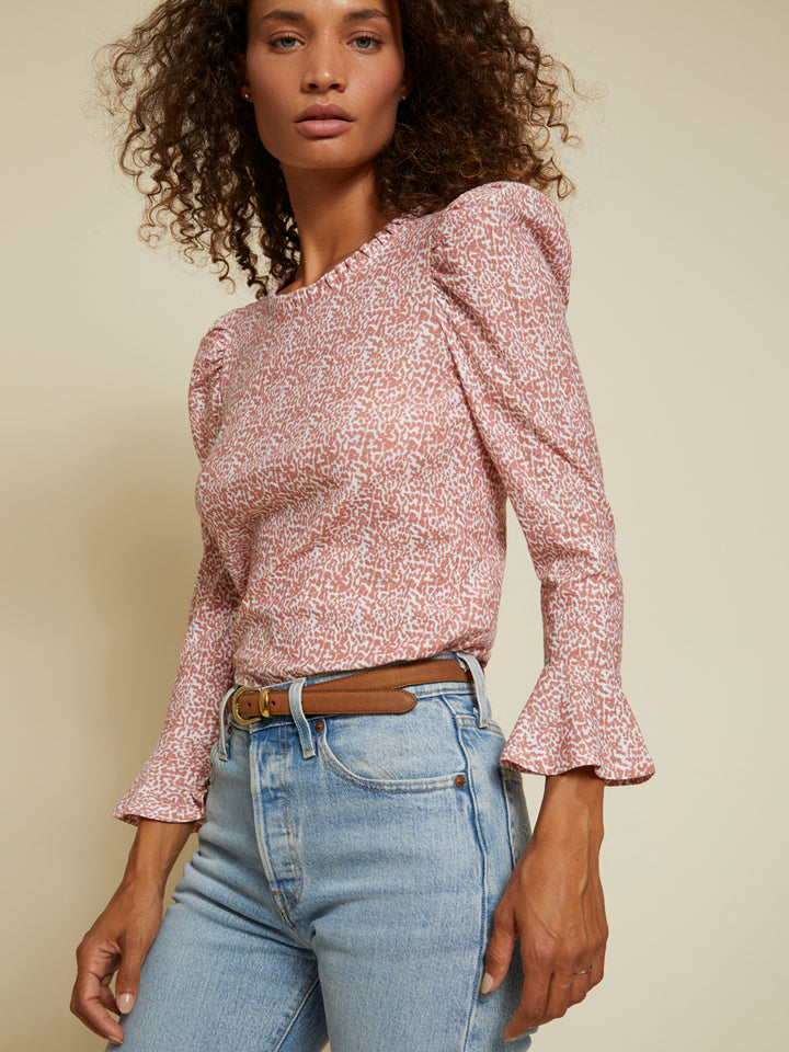 Nation LTD - Vella Edwardian Tee in Blushing Cheetah Tops