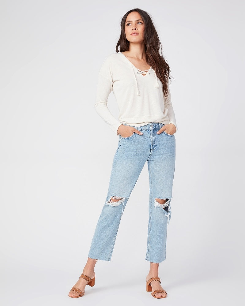 Paige Premium Denim - Noella Straight Leg Jeans w/ Raw Hem in Doretta Destructed