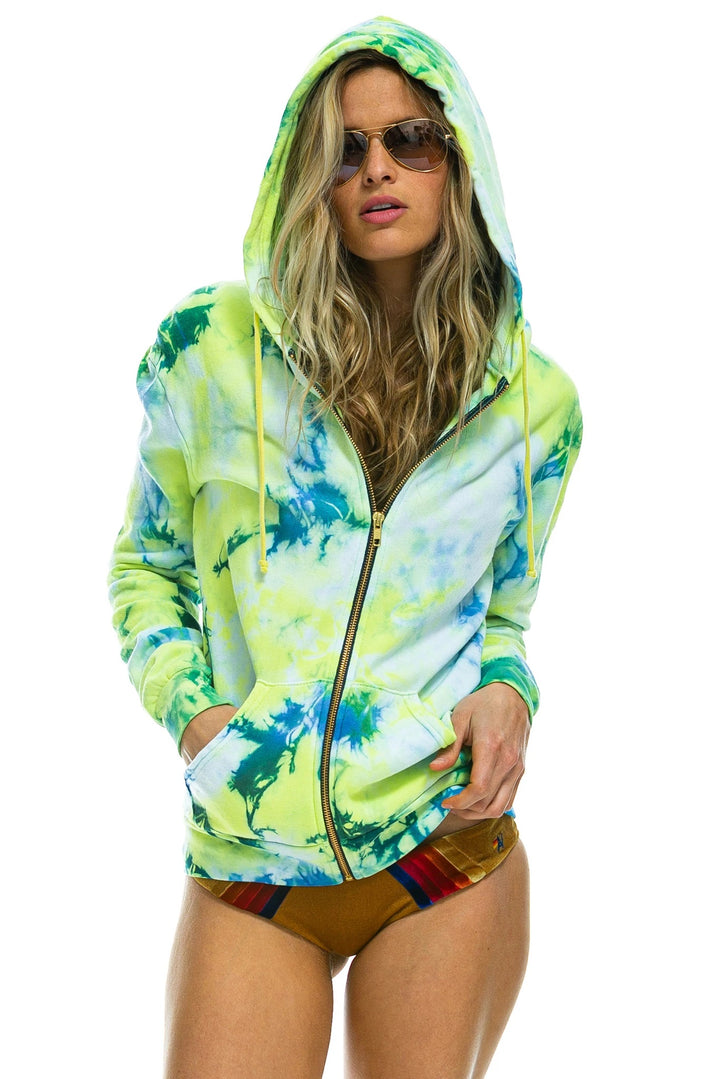 Aviator Nation - Hand-Dyed Zip Hoodie in Tie Dye Neon Yellow