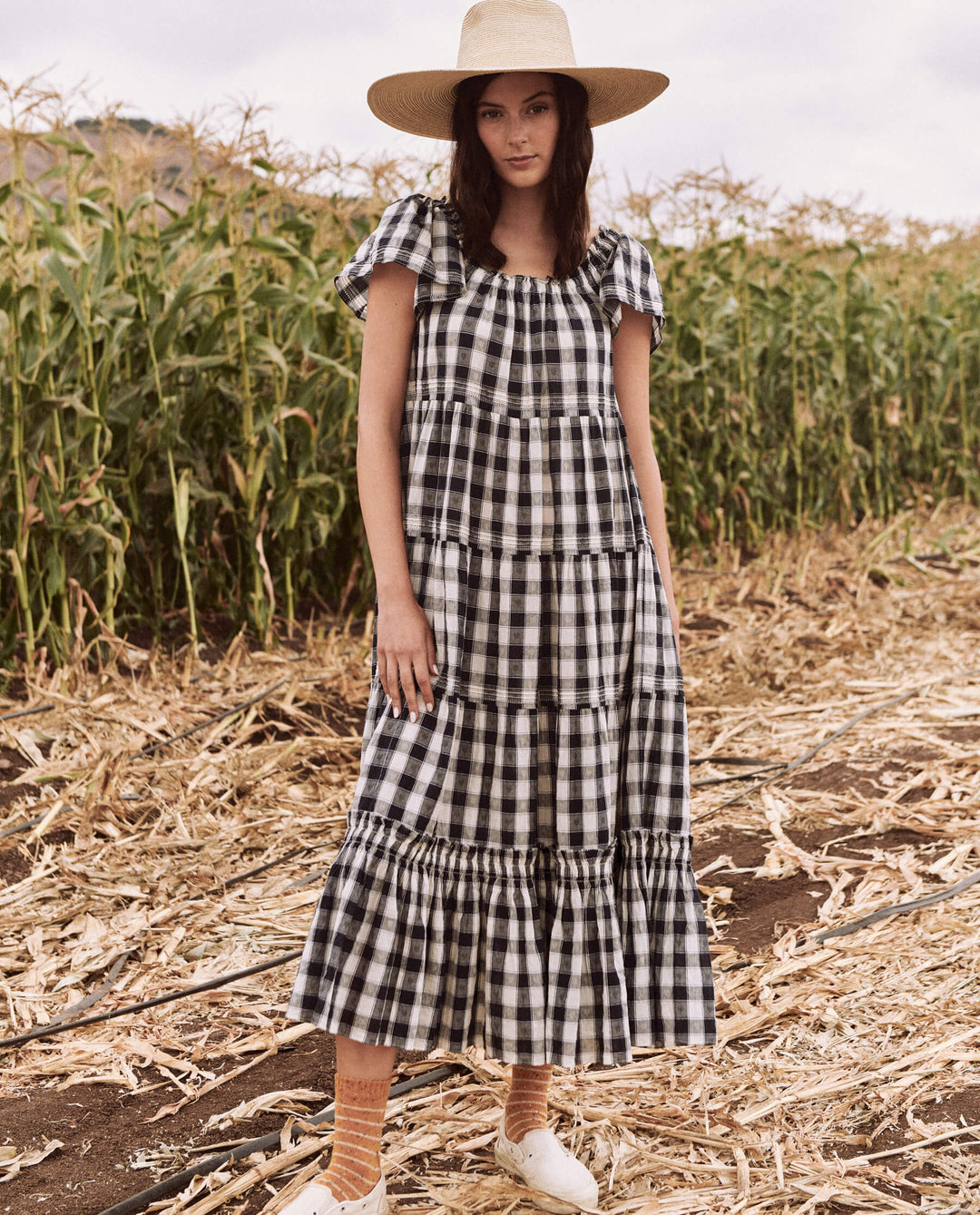 nightingale plaid midi dress The Great