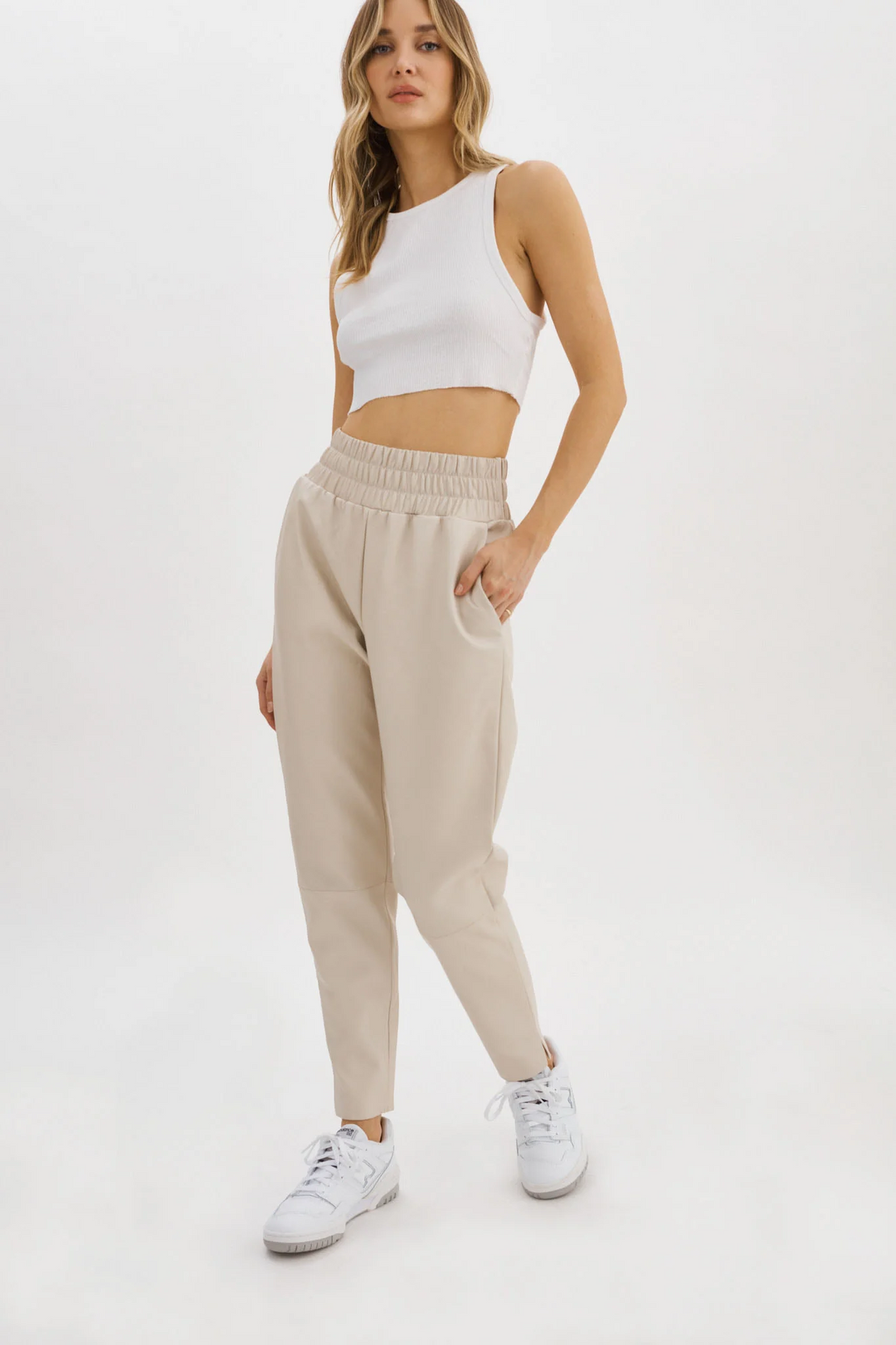 LAMARQUE Nineta Leather Joggers in Bone Blond Genius