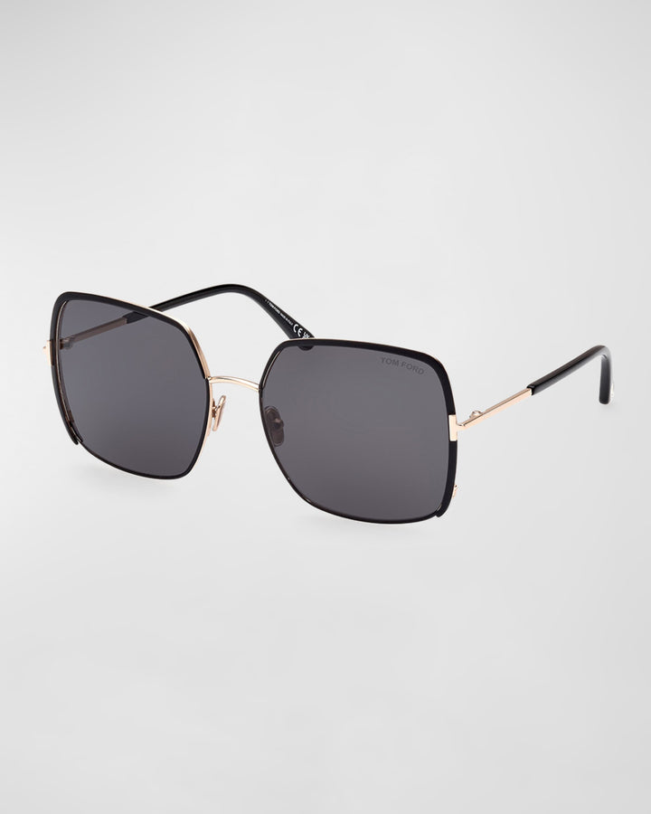 Tom Ford - Raphaela Mixed-Media Butterfly Sunglasses in Black Shiny Rose Gold