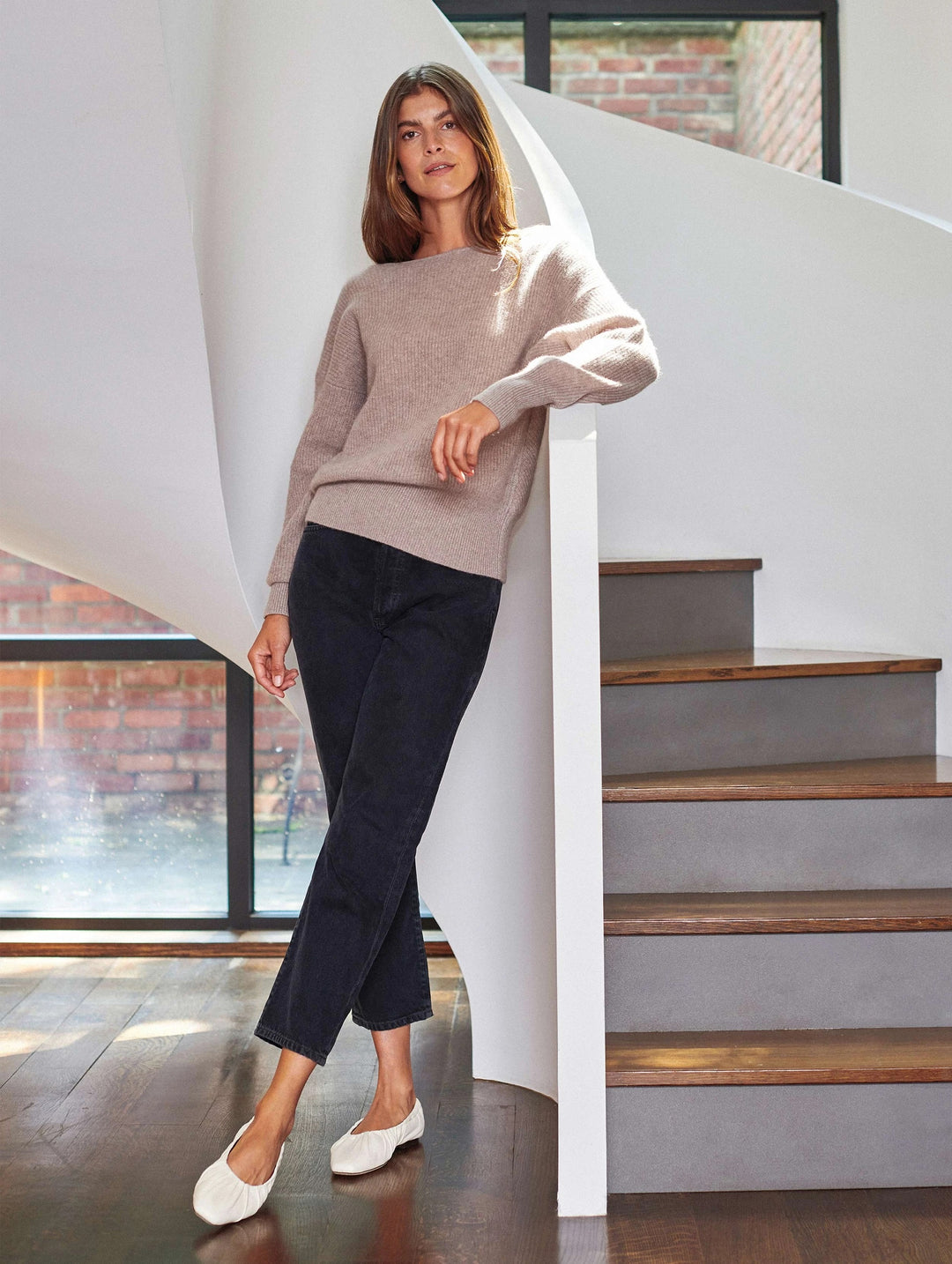 White + Warren - Open Back Rib Sweater in Oak Heather
