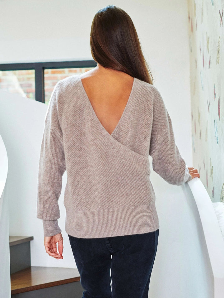 White + Warren - Open Back Rib Sweater in Oak Heather