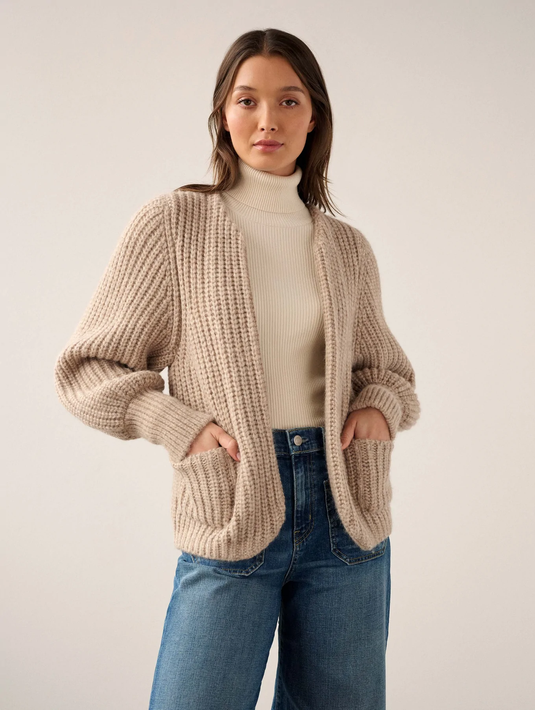 White + Warren - Plush Alpaca Blend Open Jacket in Oat Straw
