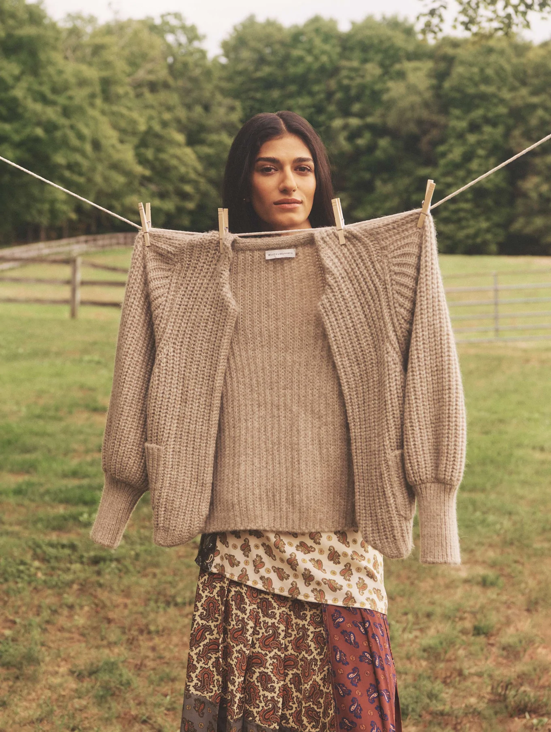 White + Warren - Plush Alpaca Blend Open Jacket in Oat Straw