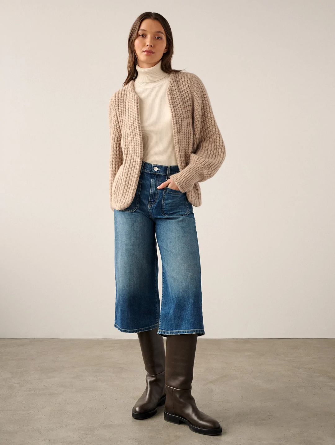 White + Warren - Plush Alpaca Blend Open Jacket in Oat Straw