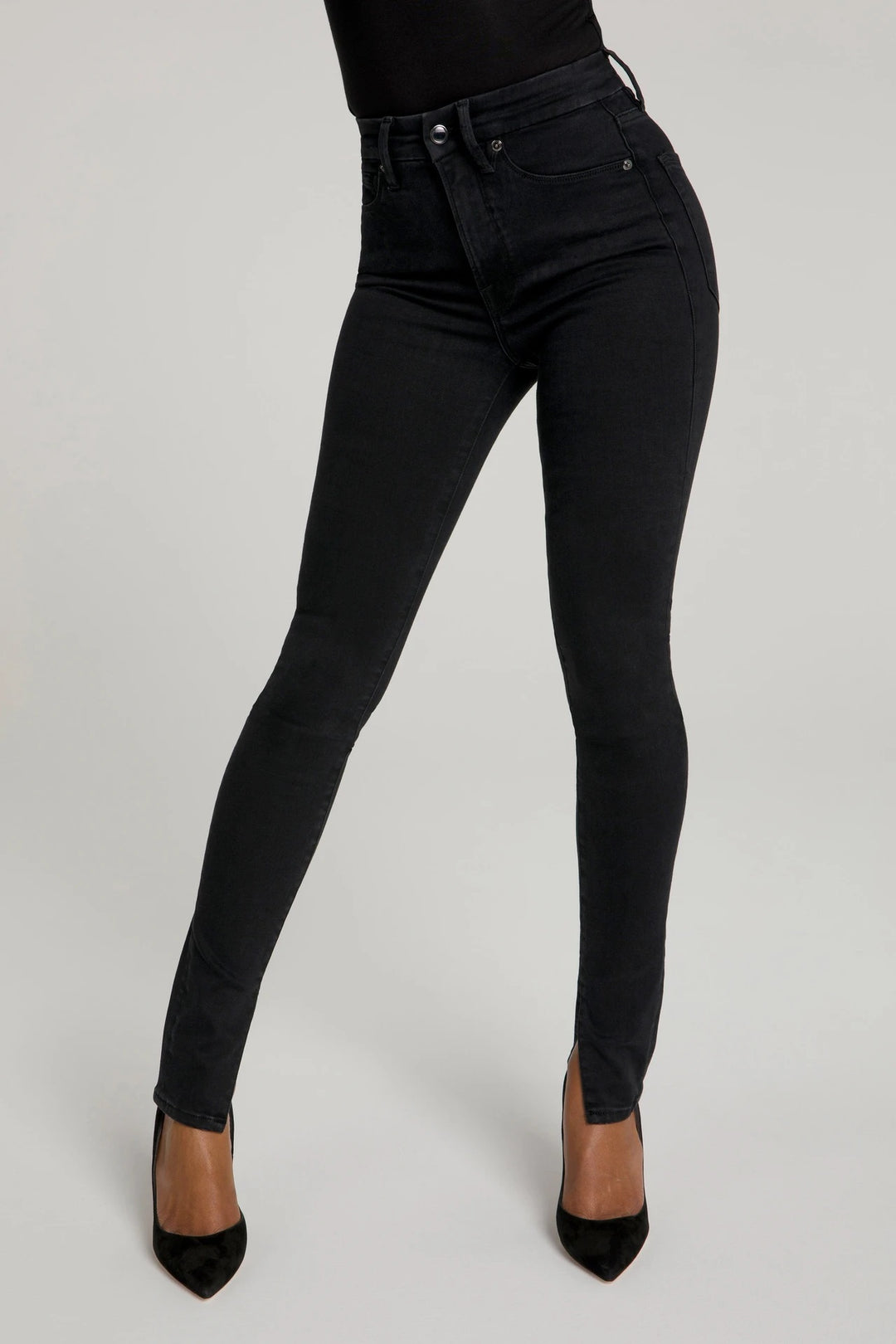 Good American Skinny Jeans - Good Waist Long Slit Outseam in Black095