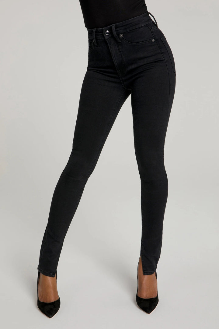 Good American Skinny Jeans - Good Waist Long Slit Outseam in Black095