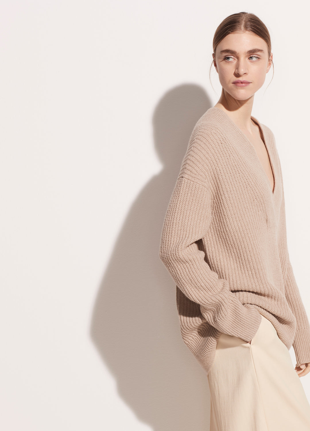 Vince - Overlap V-Neck Tunic in Light Heather Taupe