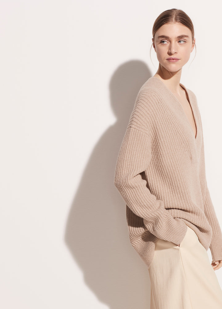 Vince - Overlap V-Neck Tunic in Light Heather Taupe