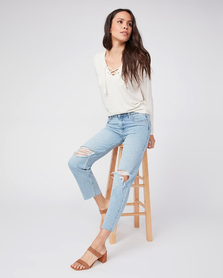 Paige Premium Denim - Noella Straight Leg Jeans w/ Raw Hem in Doretta Destructed Denim