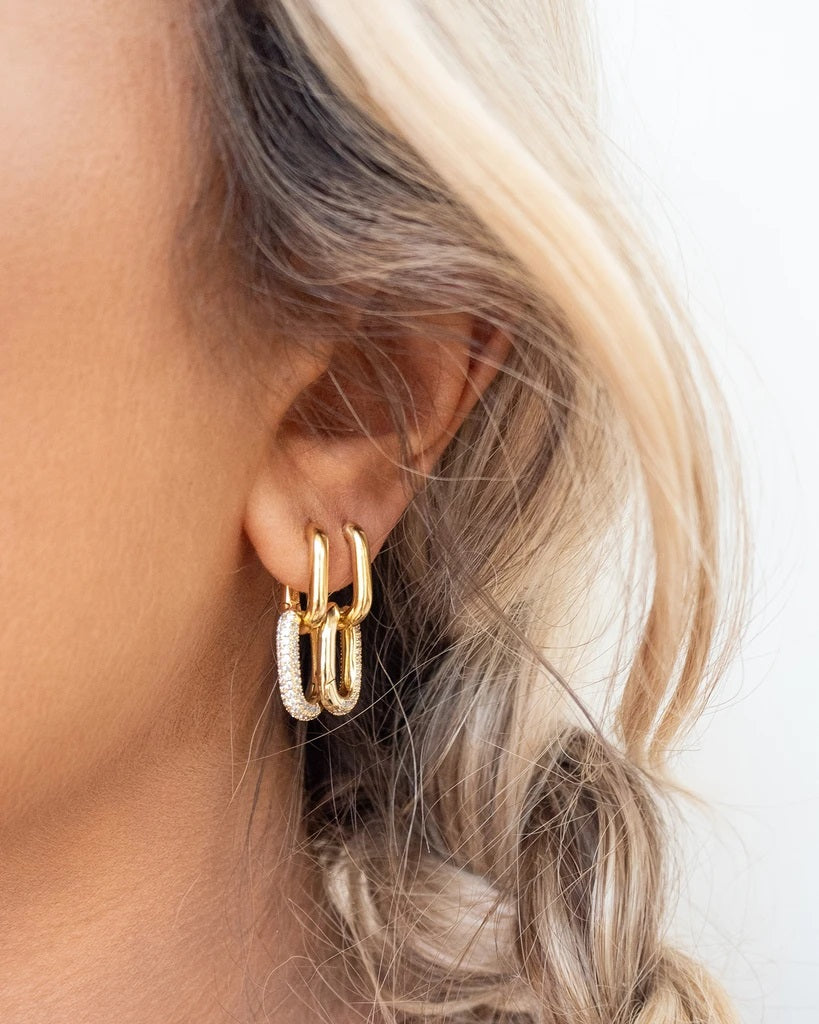 LUV AJ - Pavé Chain Link Huggies in Gold