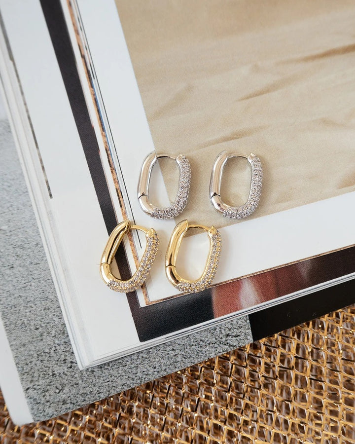 LUV AJ - Pavé Chain Link Huggies in Gold