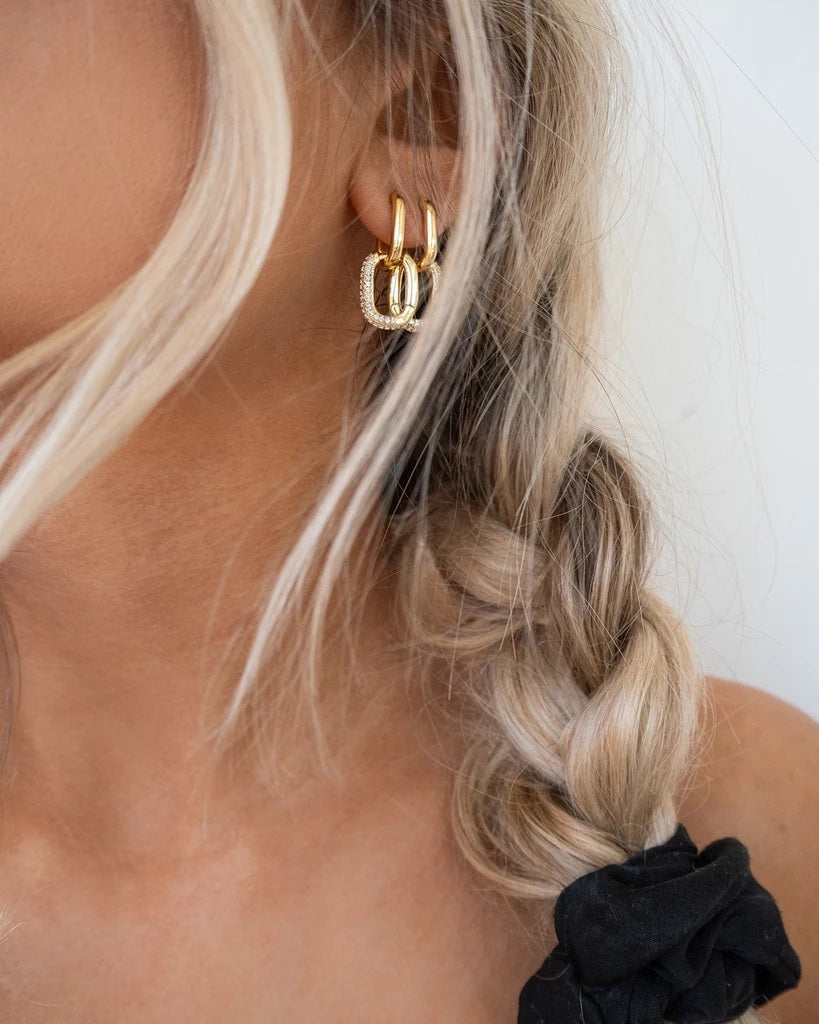 LUV AJ - Pavé Chain Link Huggies in Gold