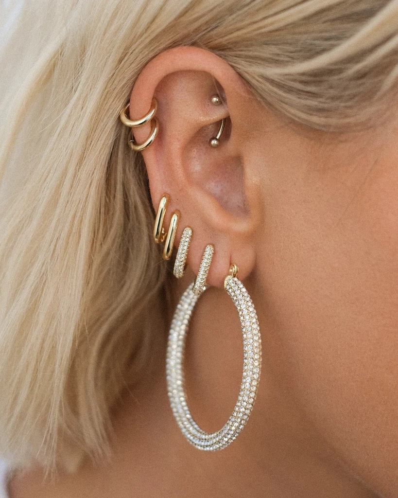 LUV AJ - Pavé Chain Link Huggies in Gold