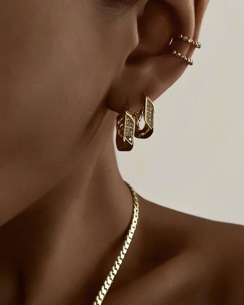 LUV AJ - Pave Cuban Link Hoops in Gold