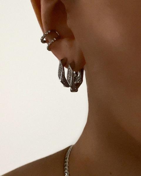 LUV AJ - Pave Cuban Link Hoops in Silver