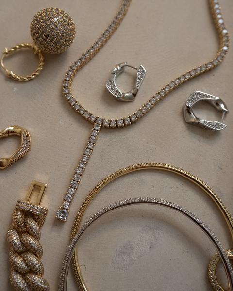 LUV AJ - Pave Cuban Link Hoops in Silver