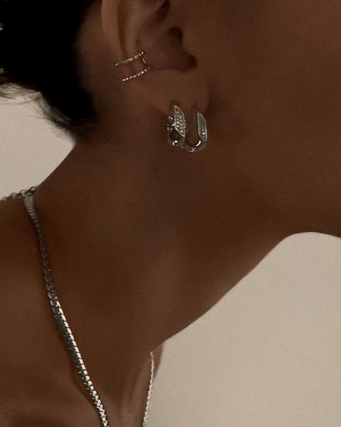 LUV AJ - Pave Cuban Link Hoops in Silver