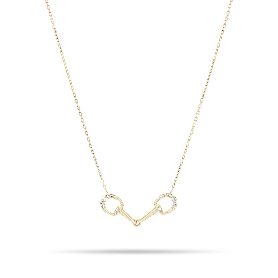 Adina - Tiny Pave Horsebit Link Necklace in Y14k