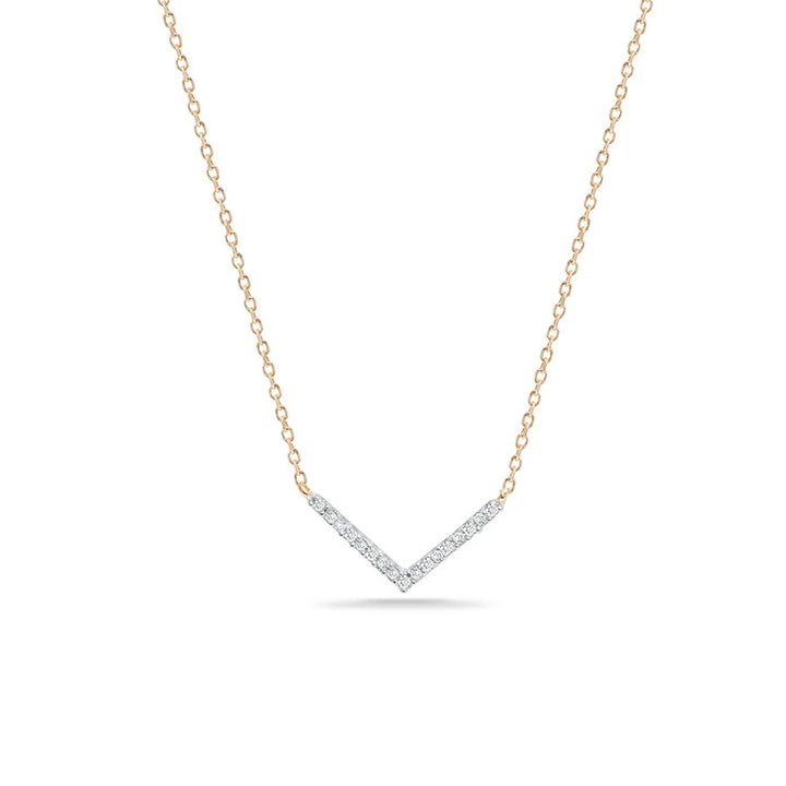 Adina - Tiny Pave V Necklace in Y14K