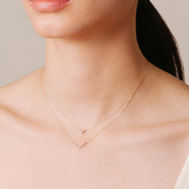 Adina - Tiny Pave V Necklace in Y14K