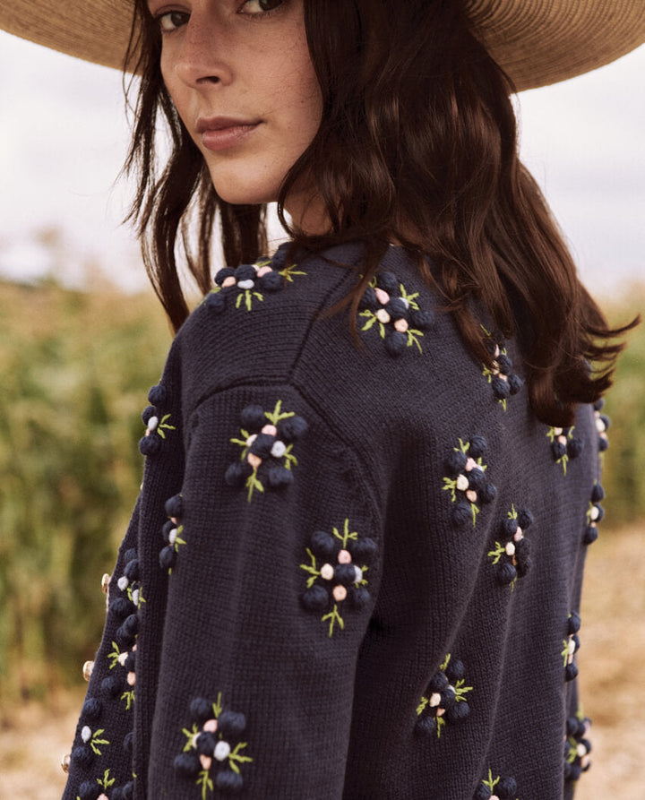 The Great - The Petal Bobble Cardigan in Navy Sky