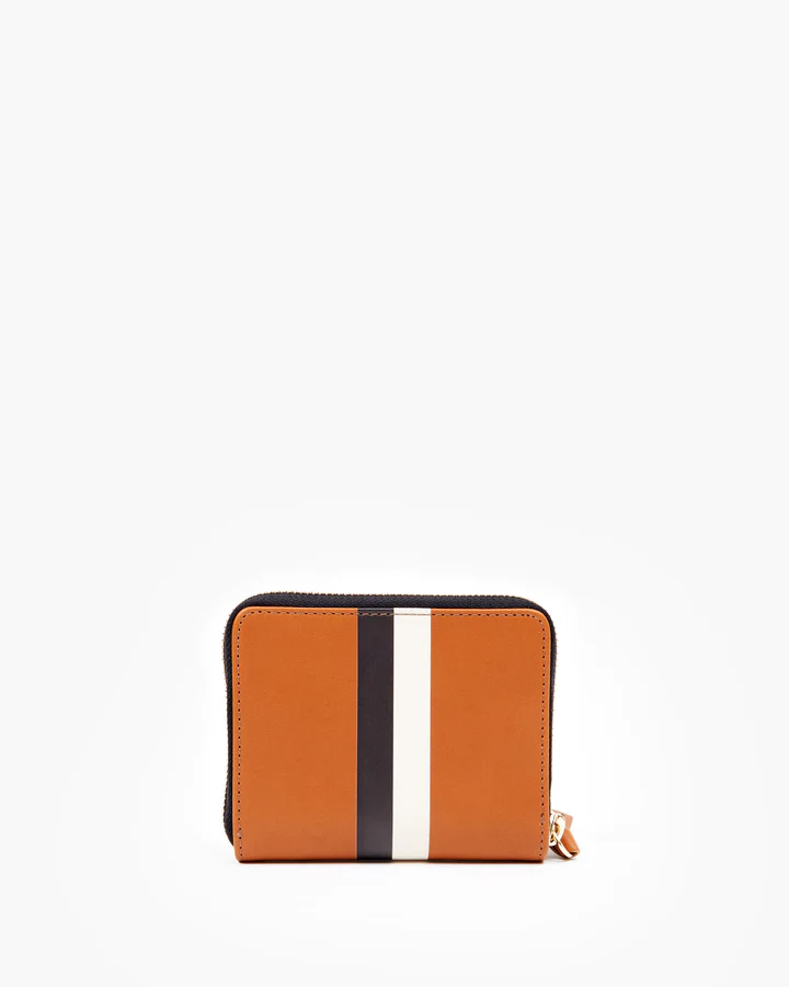 Clare V. - Petit Zip Wallet in Cuoio Vachetta w/ Black & Cream Stripes