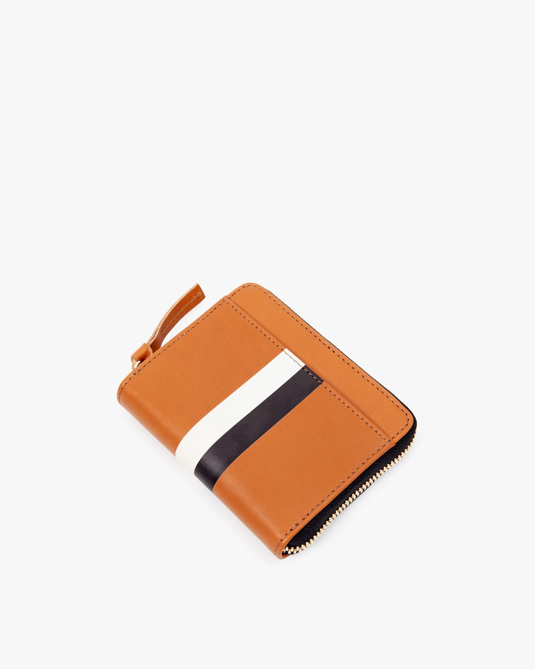 Clare V. - Petit Zip Wallet in Cuoio Vachetta w/ Black & Cream Stripes