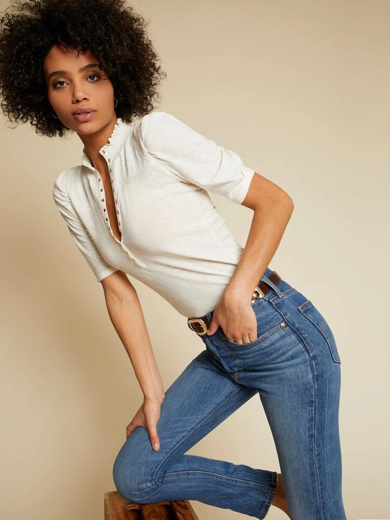 Nation LTD - Pietra High Neck Snap Tee in Off White