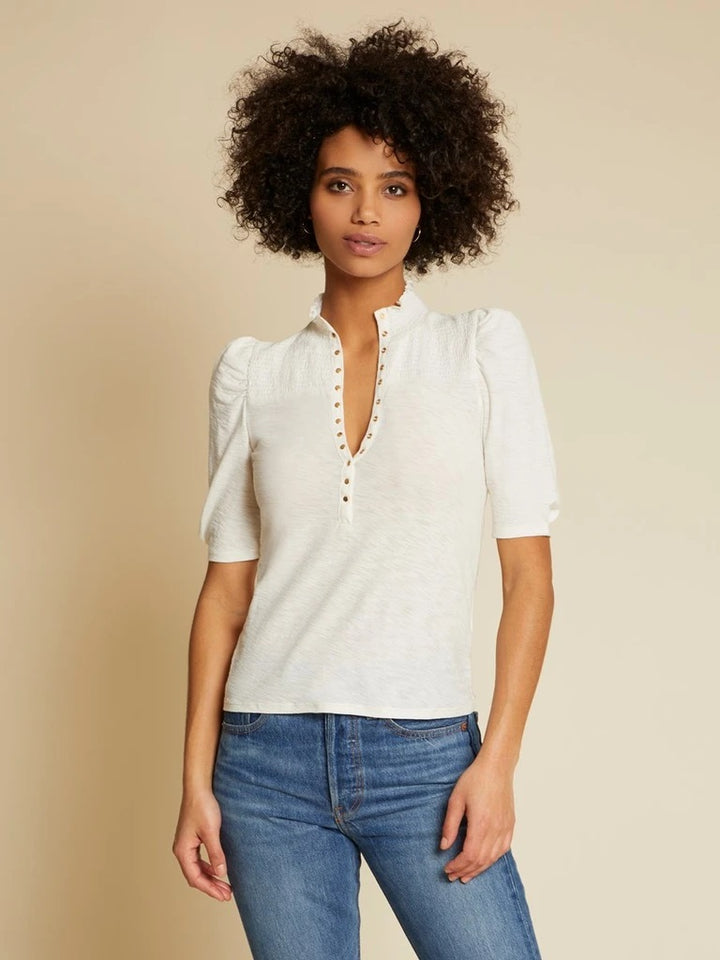 Nation LTD - Pietra High Neck Snap Tee in Off White