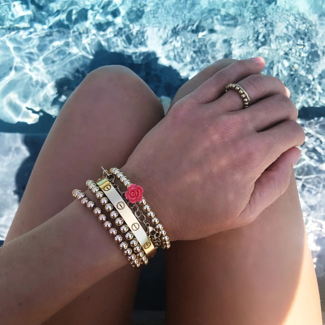 Alexa Leigh - 5mm Gold Ball Bracelet with Flower