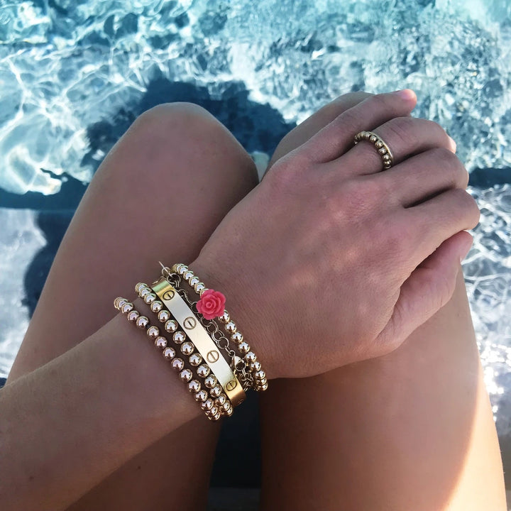 Alexa Leigh - 5mm Gold Ball Bracelet with Flower