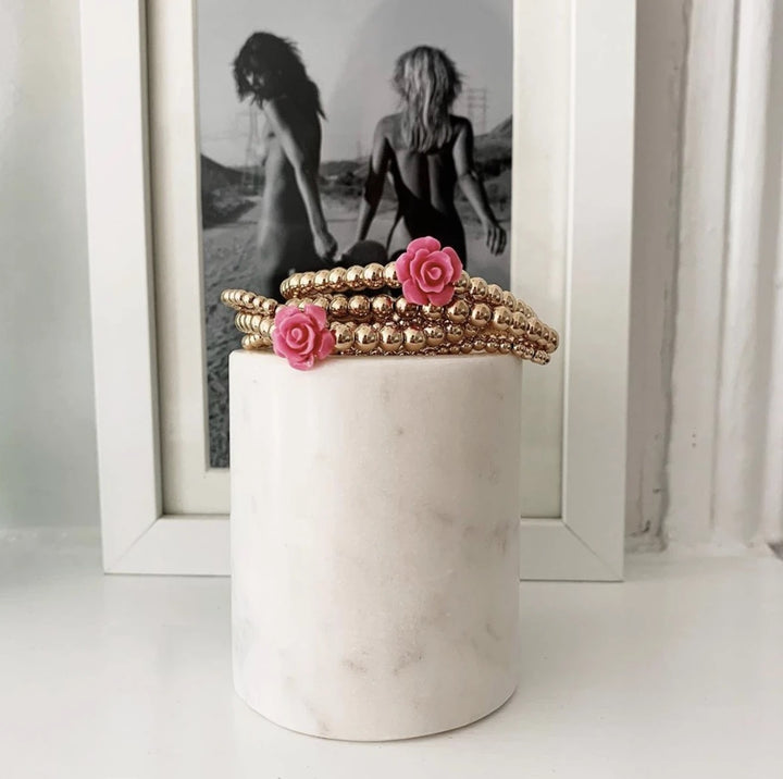 Alexa Leigh - 5mm Gold Ball Bracelet with Flower